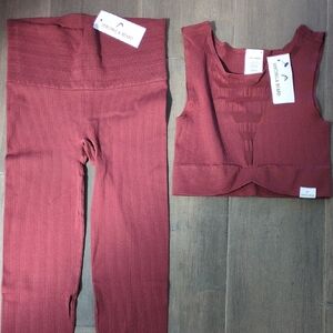 Veronica Beard Deep Red Ribbed Active wear Set